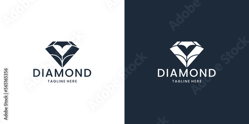 creative of diamond logo with flower on negative space shape design template.