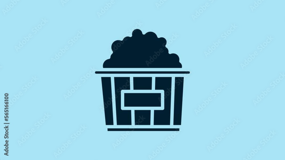 Blue Popcorn in cardboard box icon isolated on blue background. Popcorn bucket box. 4K Video motion graphic animation