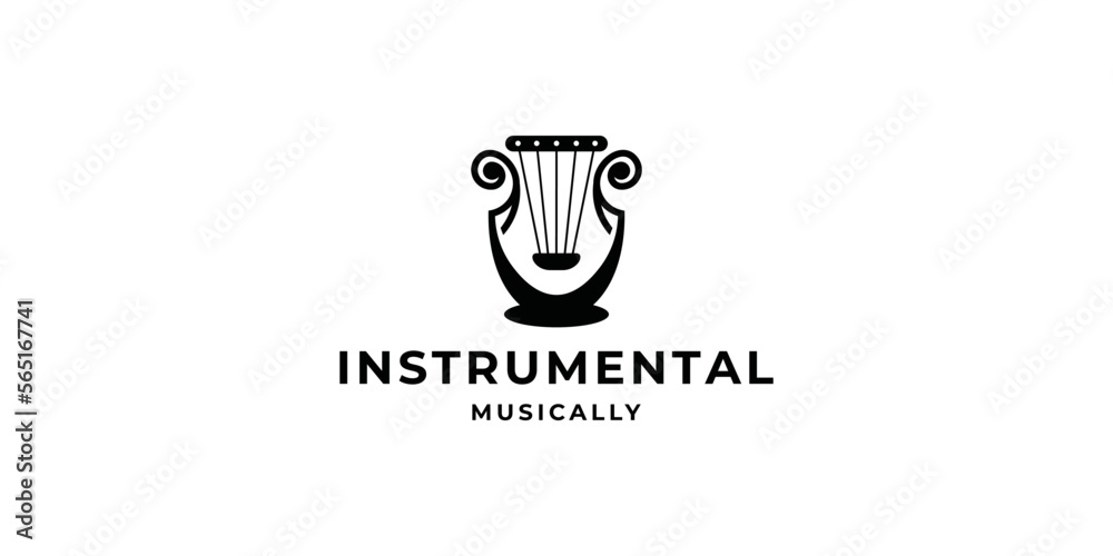 creative of simple instrumental harp logo.