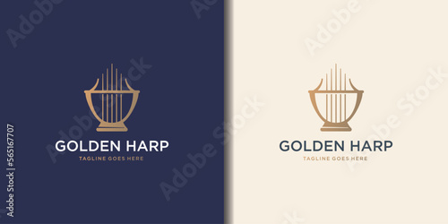 golden ancient lyre icon isolated on white and dark background. golden harp inspiration.
