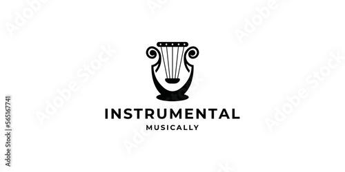 creative of simple instrumental harp logo.