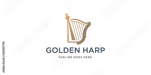 golden harp inspiration logo design illustration.
