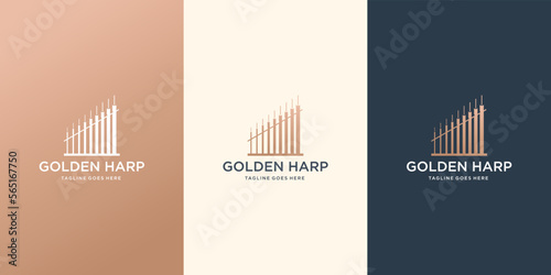 musical harp instrument logo. classic harp musically logo vector illustration design