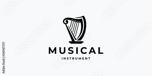 creative of simple harp logo design vector illustration template on white background. photo