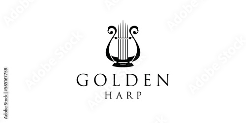 luxury golden harp logo design inspiration. ancient lyre icon isolated on white background. photo