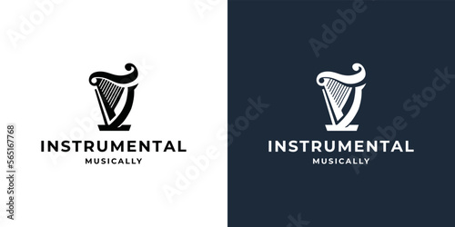 luxury greek harp logotype. lyre classic music instrument logo template inspiration. photo