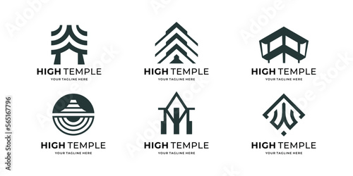 set of abstract temple logo template design icon illustration. asian temple collection