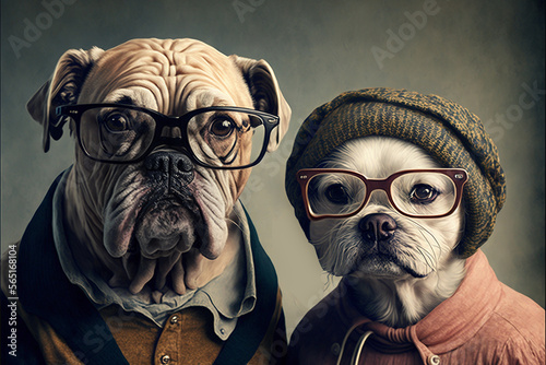 Portrait de monsieur et madame chien portant des lunettes - Générative IA