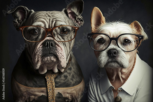 Portrait de monsieur et madame chien portant des lunettes - Générative IA