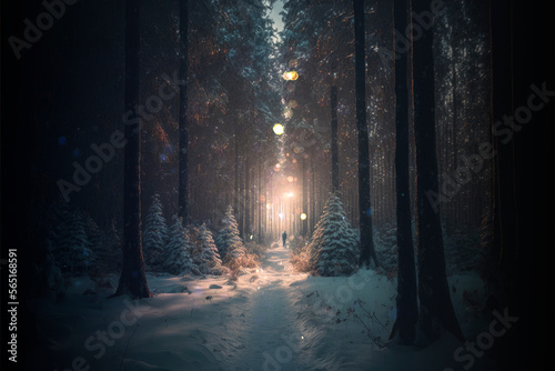 Sunrise in a winter forest aesthetic background  witchcraft magic wallpaper AI Generated