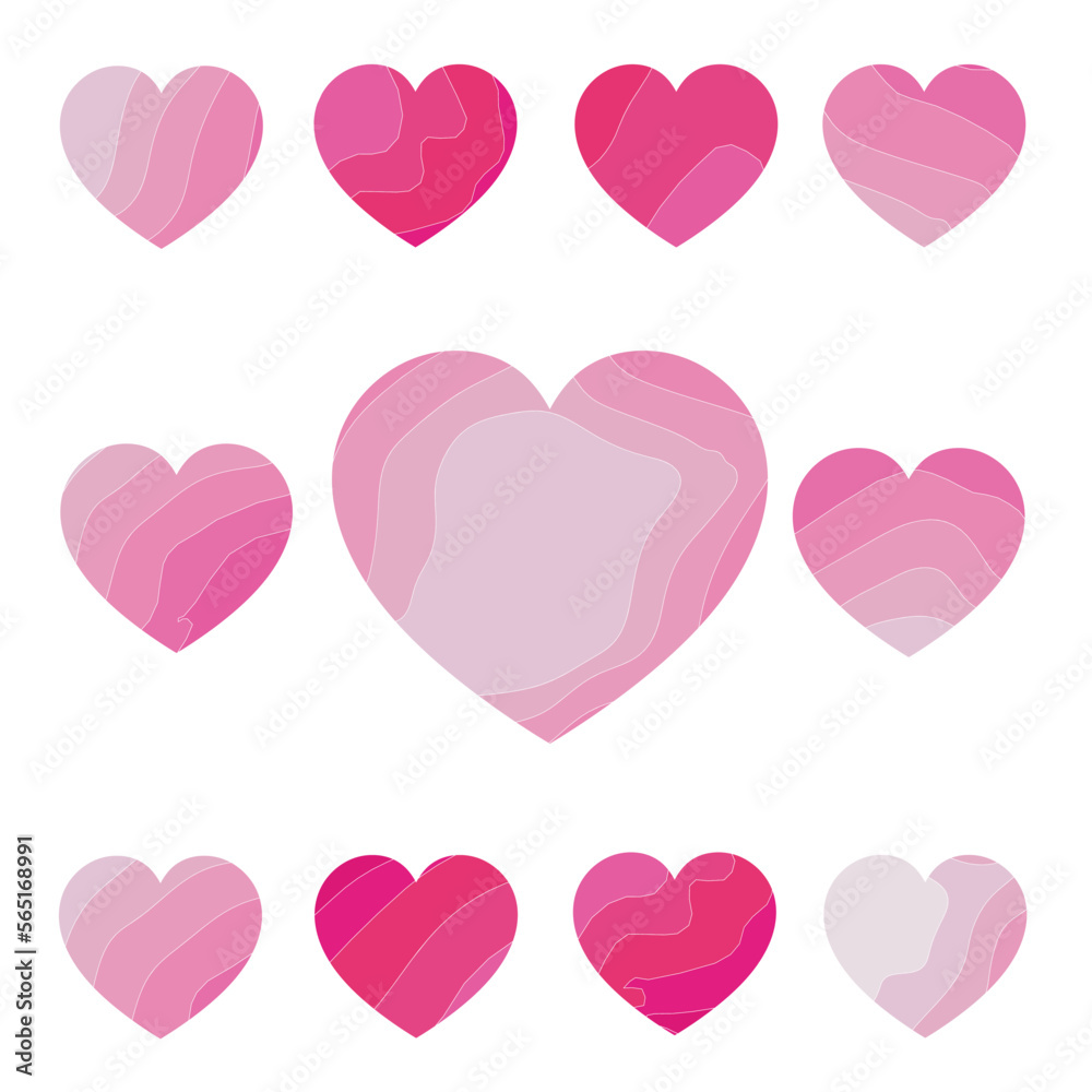 A set of hearts for the festive atmosphere of Valentine's Day. Happy Valentine's Day. Happy holiday. Declaration of love