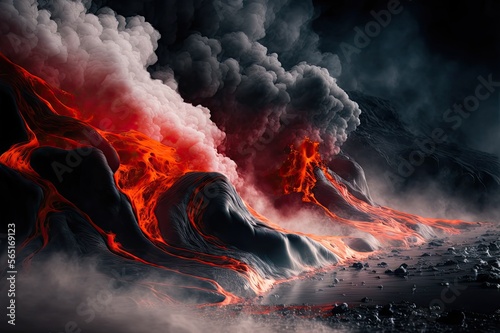 Hot flaming lava meets water