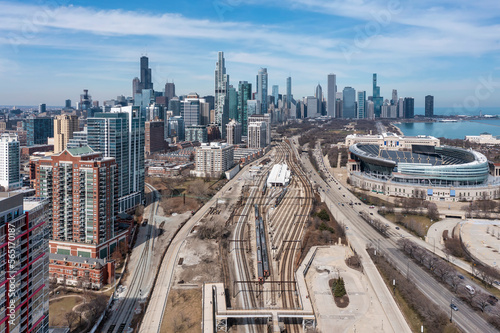 Aerial view of Downtown Chicago photo