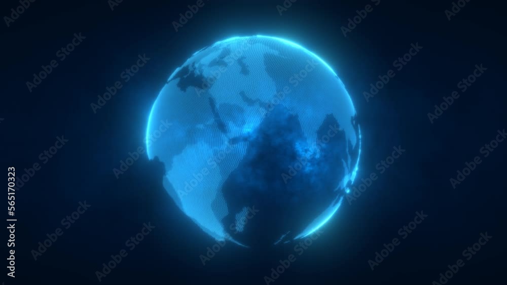 Abstract blue planet earth spinning with futuristic high-tech particles bright glowing magical energy, abstract background. Video 4k, motion design Abstract blue planet earth spinning with futuristic high-tech particles bright glowing magical energy, abstract background. Video 4k, motion design