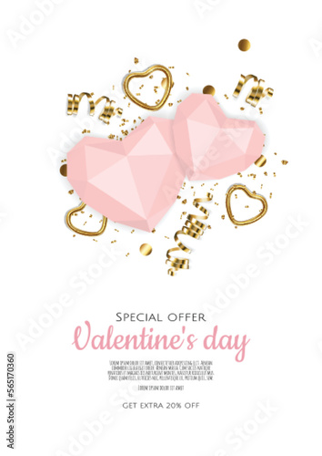 Valentine s Day Sale Poster or banner with hearts. Promotion and shopping template or background for Love and Valentine s day concept