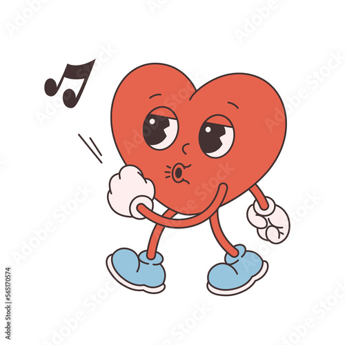Trendy retro cartoon heart character. Groovy style, vintage, 70s 60s aesthetics. Valentines day. Vector illustration