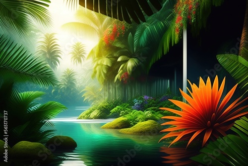 tropical island with palm trees