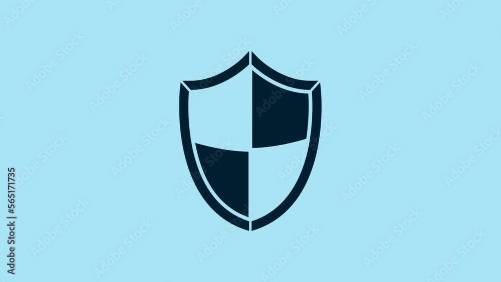 Blue Shield icon isolated on blue background. Guard sign. Security, safety, protection, privacy concept. 4K Video motion graphic animation Blue Shield icon isolated on blue background. Guard sign. Security, safety, protection, privacy concept. 4K Video motion graphic animation