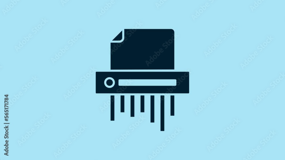 Blue Paper shredder confidential and private document office information protection icon isolated on blue background. 4K Video motion graphic animation Blue Paper shredder confidential and private document office information protection icon isolated on blue background. 4K Video motion graphic animation