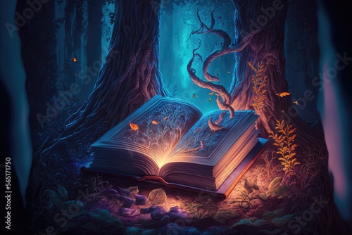 Exploring the Mystical Realms of Magic Discovering the Digital Illustrations of a Fantasy Book Tree Generative AI photo