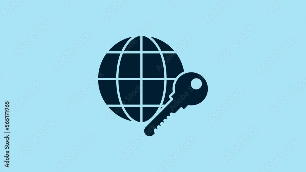 Blue Globe key icon isolated on blue background. 4K Video motion graphic animation Blue Globe key icon isolated on blue background. 4K Video motion graphic animation