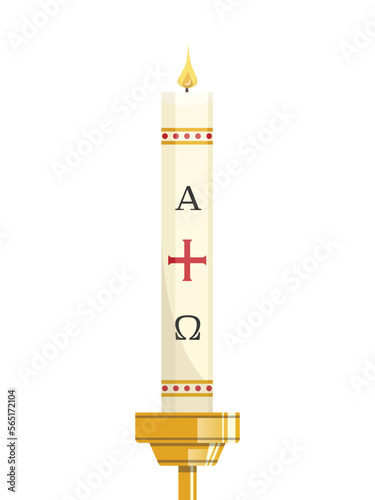 Paschal candle for Easter vigil of Holy Week above golden candlestick