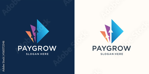 Abstract payment vector logo design with growth arrow shape design.