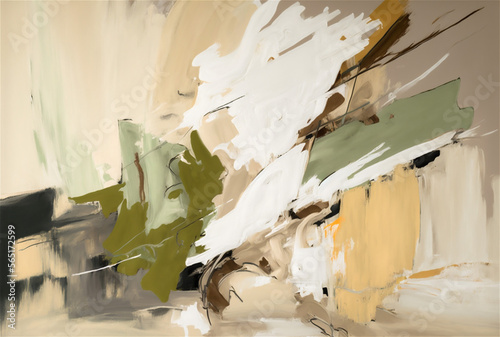Abstract Background, Bold Gestural Brushstrokes and Layers of Taupe, Ivory, and Sage, Generative AI