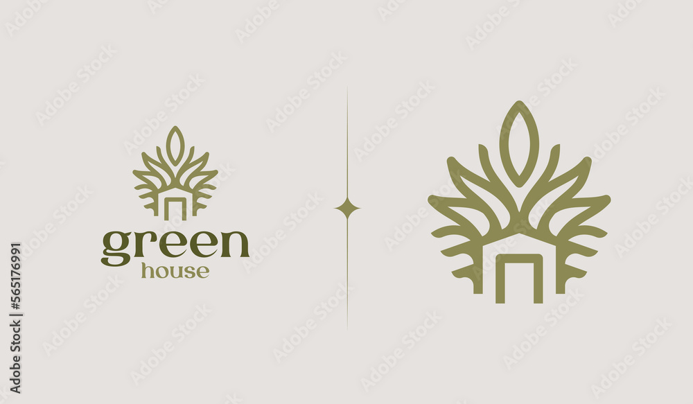 Green House Monoline Logo Template. Universal creative premium symbol. Vector illustration. Creative Minimal design template. Symbol for Corporate Business Identity Green House Monoline Logo Template. Universal creative premium symbol. Vector illustration. Creative Minimal design template. Symbol for Corporate Business Identity