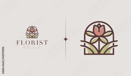 Flower Monoline Logo Template. Universal creative premium symbol. Vector illustration. Creative Minimal design template. Symbol for Corporate Business Identity