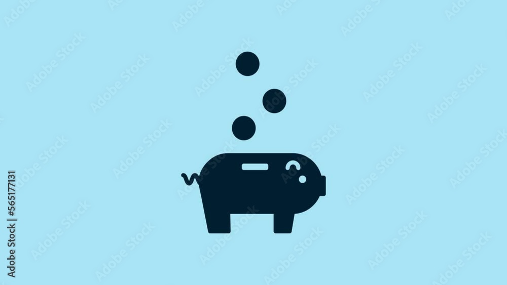 Blue Piggy bank with coin icon isolated on blue background. Icon saving or accumulation of money, investment. 4K Video motion graphic animation Blue Piggy bank with coin icon isolated on blue background. Icon saving or accumulation of money, investment. 4K Video motion graphic animation