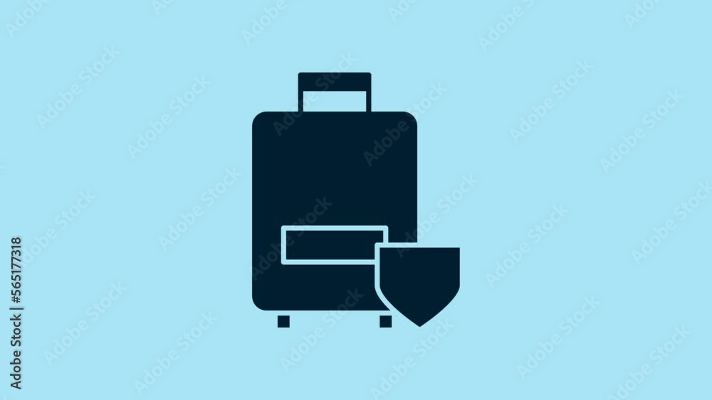 Blue Travel suitcase icon isolated on blue background. Traveling baggage insurance. Security, safety, protection, protect concept. 4K Video motion graphic animation Blue Travel suitcase icon isolated on blue background. Traveling baggage insurance. Security, safety, protection, protect concept. 4K Video motion graphic animation