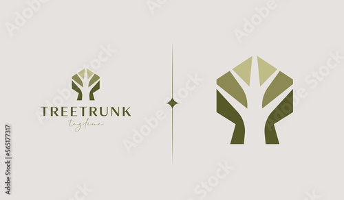Green Tree Trunk monoline Logo Template. Universal creative premium symbol. Vector illustration. Creative Minimal design template. Symbol for Corporate Business Identity