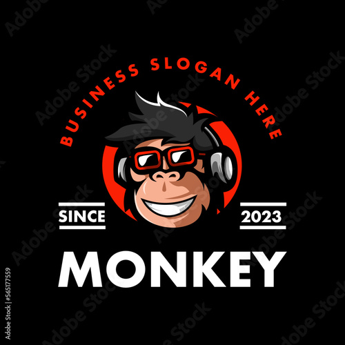 Monkey music mascot logo design vector for business