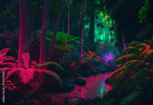 A Vibrant 3D Neon Jungle: Exploring the AI-Generated Wilderness of Exotic Fauna and Flora