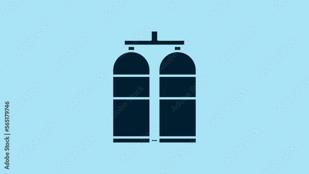 Blue Aqualung icon isolated on blue background. Oxygen tank for diver. Diving equipment. Extreme sport. Diving underwater equipment. 4K Video motion graphic animation
