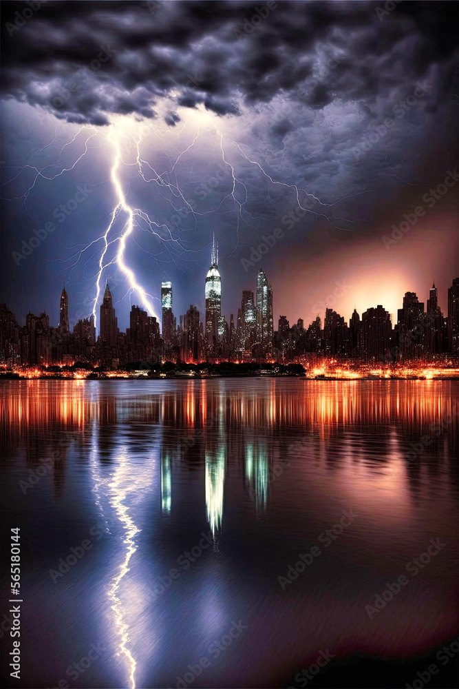 Floods, storm and lightnings in New York City - generative ai