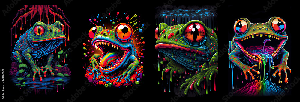 Angry red-eyed tree frog on black background. AI generative.