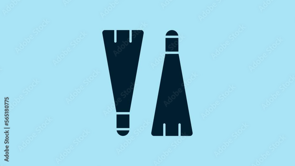 Blue Rubber flippers for swimming icon isolated on blue background. Diving equipment. Extreme sport. Diving underwater equipment. 4K Video motion graphic animation Blue Rubber flippers for swimming icon isolated on blue background. Diving equipment. Extreme sport. Diving underwater equipment. 4K Video motion graphic animation