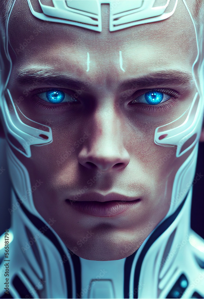 Cyborg mit durchdringendem Blick. AI generative