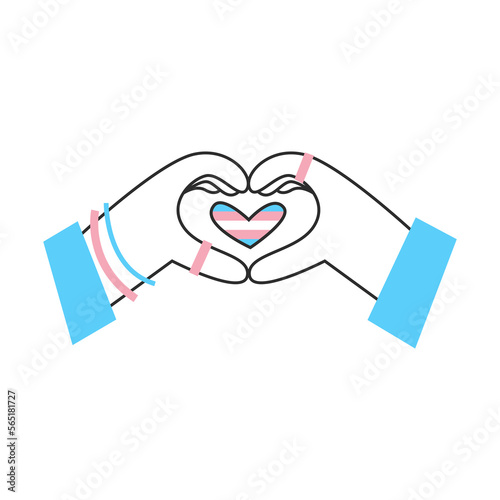 Hand with transgender flag heart and symbol. Trans day of visibility. LGBT equality, diversity, inclusion concept. Vector flat illustration.
