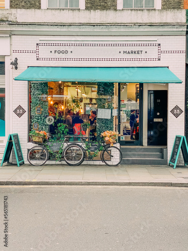 Photography flower food market in london england with a bicycle