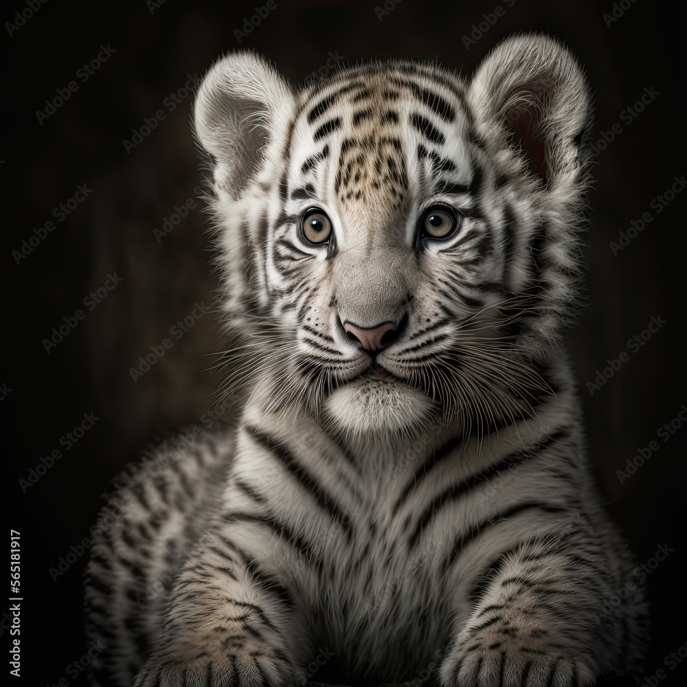 Fototapeta premium Baby White Tiger Cub Portrait