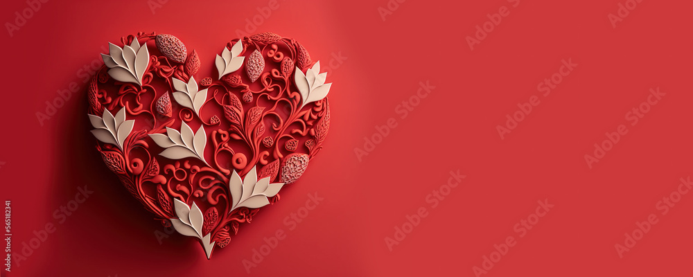 Obraz red heart on a red background for Valentine's Day, Generative AI  fototapeta, plakat