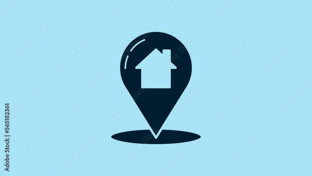 Blue Map pointer with house icon isolated on blue background. Home location marker symbol. 4K Video motion graphic animation Blue Map pointer with house icon isolated on blue background. Home location marker symbol. 4K Video motion graphic animation
