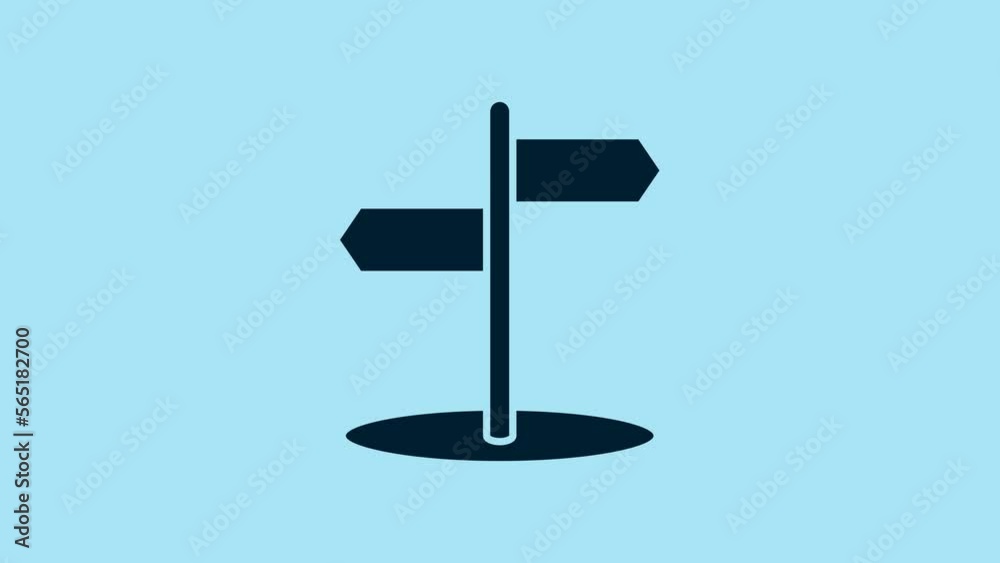 Blue Road traffic sign. Signpost icon isolated on blue background. Pointer symbol. Isolated street information sign. Direction sign. 4K Video motion graphic animation Blue Road traffic sign. Signpost icon isolated on blue background. Pointer symbol. Isolated street information sign. Direction sign. 4K Video motion graphic animation