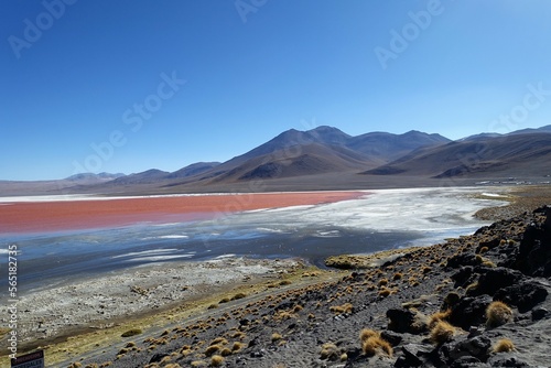 Vászonkép A lake whose water is colorful due to minerals in the ground, located in high la