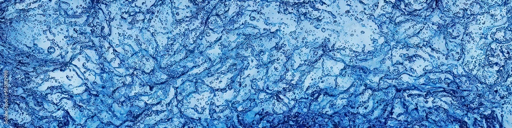 Panoramic image of blue marbled granite made to look like photorealism by generative AI