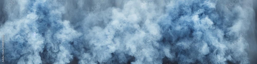 Panoramic image of colorful blue smoke. 