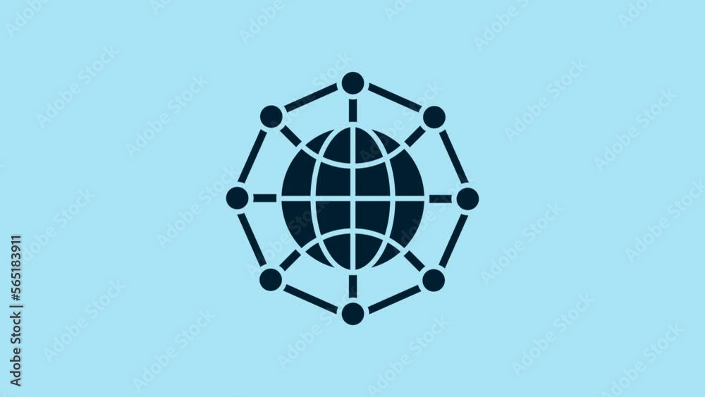 Blue Global technology or social network icon isolated on blue background. 4K Video motion graphic animation Blue Global technology or social network icon isolated on blue background. 4K Video motion graphic animation